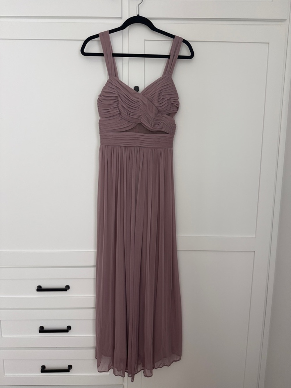 Mauve Ruched Chiffon Maxi Dress
